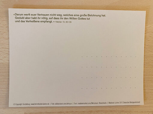 Postkarte Din A6 "Werft Euer Vertrauen nicht weg", Rückseite
