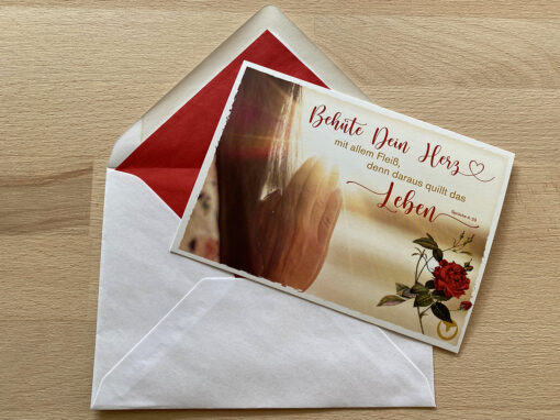 Postkarte Din A6 „Behüte Dein Herz“, mit Umschlag